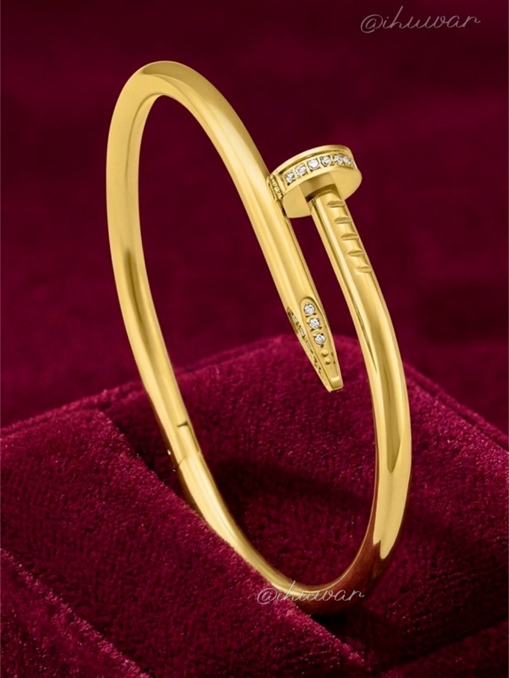 New 18k Gold-Plated Cubic Zirconia Nail Bangle Bracelet